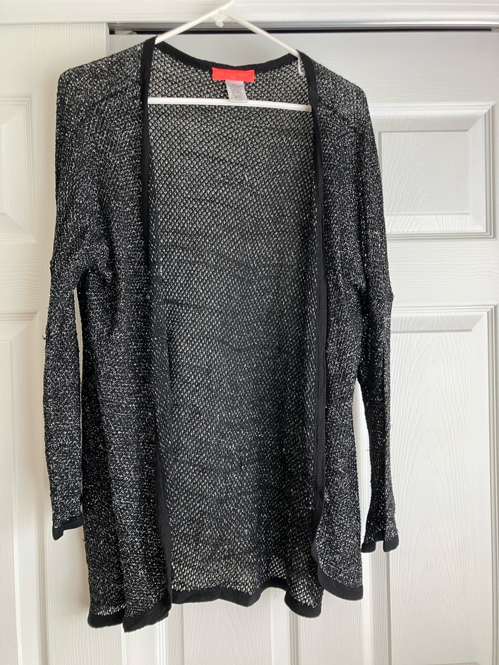 Open-Front Black Metallic Knit see through Women's Cardigan